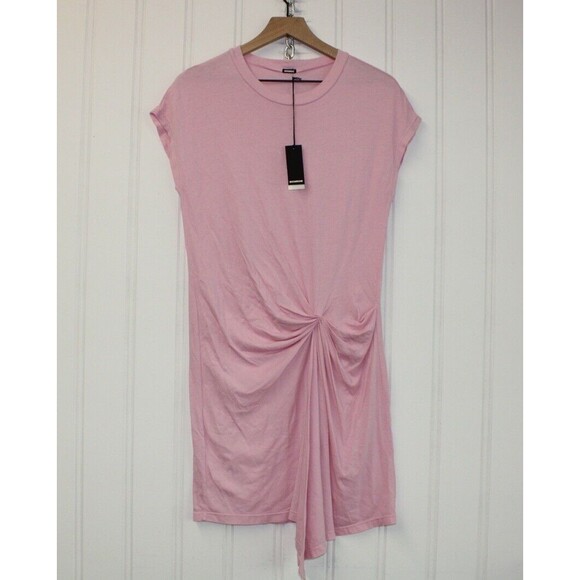 Monrow Revolve Women's Pink Tucked Front Short Sleeve T-Shirt Dress Size Small - Picture 3 of 10